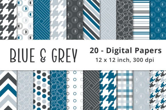 Blue and Grey Digital Paper Patterns
