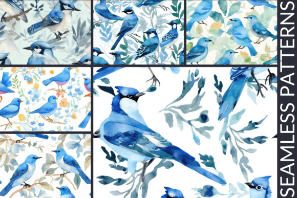 Bluebirds Bluejays Watercolor Patterns: A Versatile Design Resource for Creative Projects