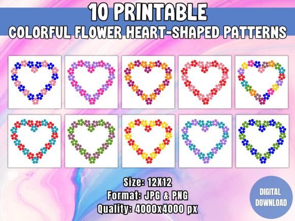 Colorful Flower Heart-Shaped Patterns