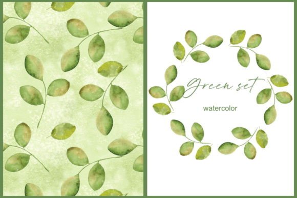 Green Simple Set. Patterns and Wreath: A Versatile Resource for Creative Projects