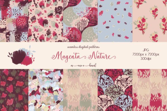 Magenta Nature Digital Seamless Patterns: A Versatile Design Resource for Creative Projects