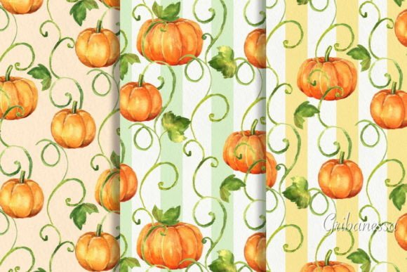 Pumpkins. 3 Watercolor Patterns