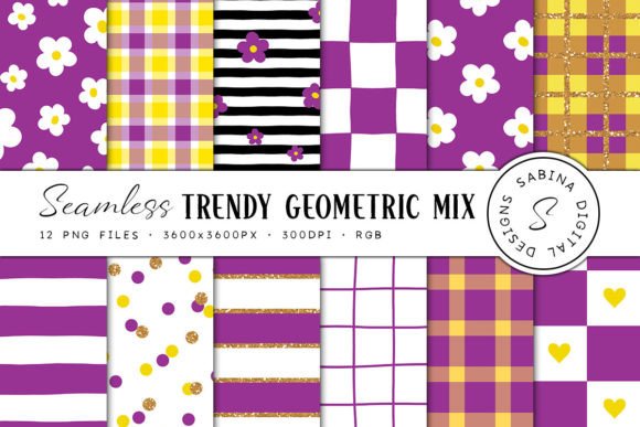Purple Yellow Trendy Seamless Patterns: A Versatile Design Resource for Creatives