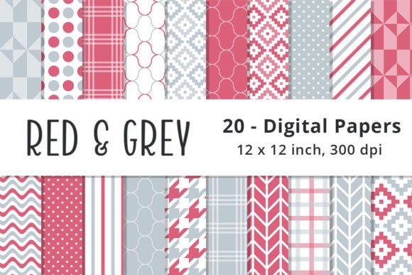 Red and Grey Digital Paper Patterns