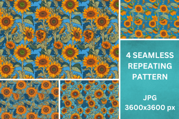 Retro Sunflower Seamless Repeat Patterns