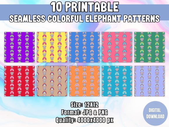 Seamless Colorful Elephant Patterns: A Versatile Design Resource for Creative Projects
